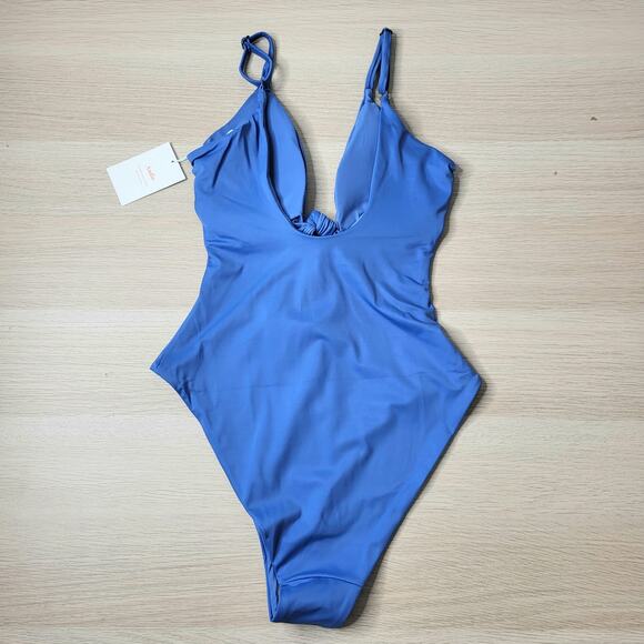 Andie The Santorini One Piece Swimsuit Bathing Suit Horizon Blue Twist Cutout XS - Picture 4 of 12